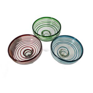 Hand  Blown Margarita Glasses Red, Blue and Green Swirl 3 in the set